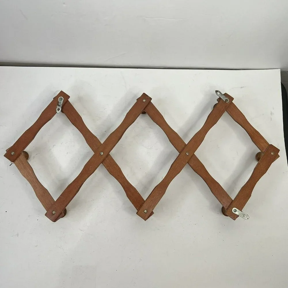 VTG Accordion Wooden Peg Rack Hanger Wall Hook Mug Coat Hat Jewelry Organizer - Picture 4 of 5